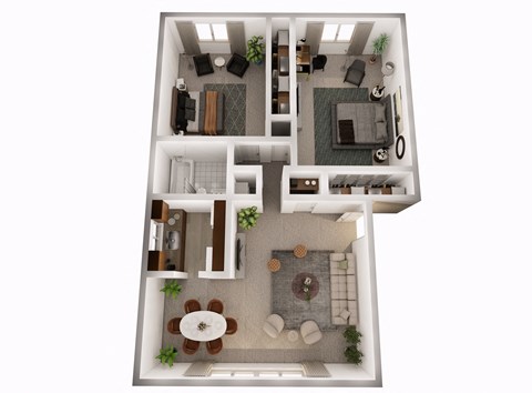 Floor plan for 2 beds, 1 bath, 950 sqft